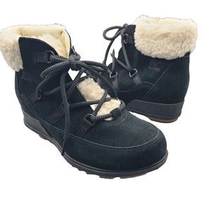 SOREL Women boots Evie Cozy Lace  black suede waterproof faux shearling 10 new
